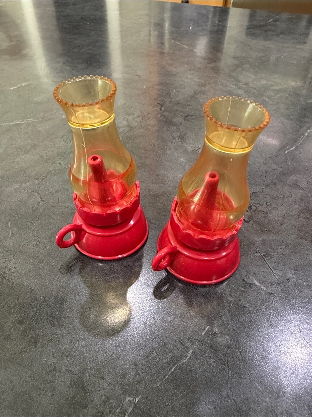 Pair of Small Red Plastic miniature Lantern S+P shakers